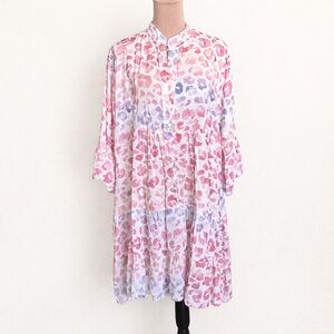 Made in Italy Pink Red Cheetah Print Tiered Dress OS 100% Viscose Boho NWT